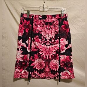 Michael Kors Black and Pink Floral Skirt,  Size 4, A-line. Stretchy